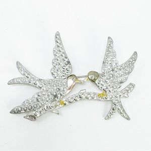 Vintage 1941 Hello Brilliant Stamped Pot Metal Two Birds Brooch